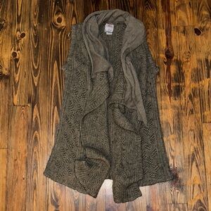 Bohemian Hazel Brown Long Open Front Knit Wrap Sweater Vest